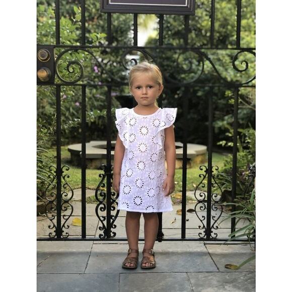 Beach Bébé Charleston Girls White 100% Cotton Sweet Little Eyelet Dress Size 3 - Picture 1 of 6